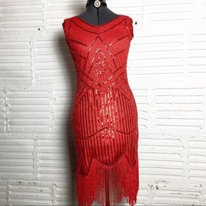 Stunning Beaded Flapper Dress XS Feather Headband
